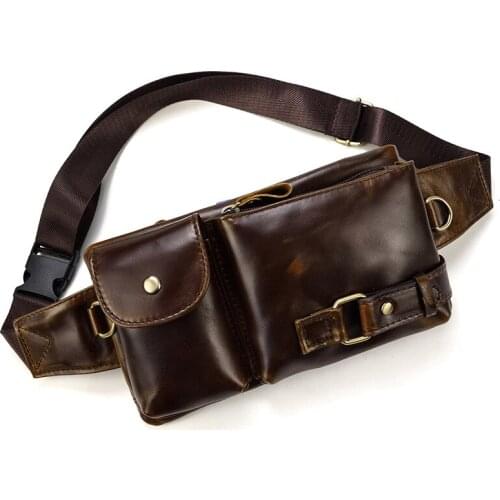Male Genuine Leather Waist Bag Waist Packs Shoulder Bags Fanny Pack Belt Bag Men Real Cowhide Bags For Phone Pouch Bolso Black