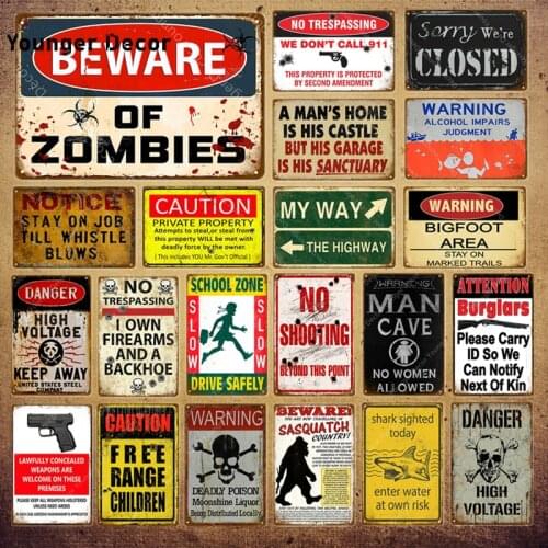 Warning Caution Metal Signs School Zone Plate Man Cave Decor For Pub Bar Club Home Decoration Zombies Vintage Wall Plaque YI-093