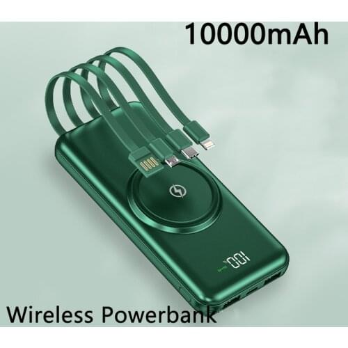Qi Wireless Charger 10000mAh Power Bank Built in Cable Portable Charger Powerbank Mobile Phone Battery For iPhone 12 Samsung S20