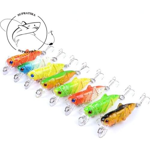 8Pcs/Lot Lifelike Grasshopper Fishing Lures Artificial Insect Hard Baits Flying Wobbler Pesca Isca Bass Swimbait With 10# Hooks