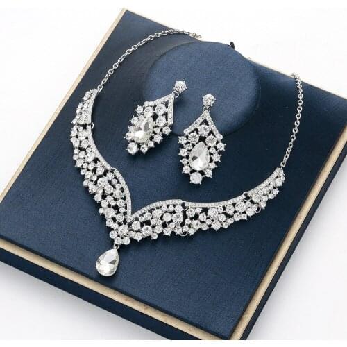 Luxury Crystal Bridal Jewelry Sets for Women Rhinestones Tiara Crown Necklace Earrings Set Wedding Jewelry Accessories Wholesale