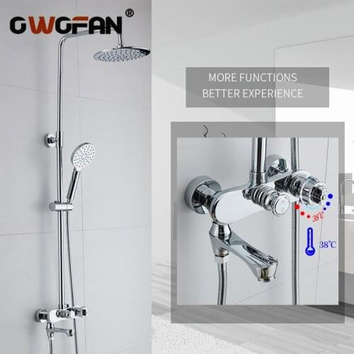 Modern Bathroom Rainfall Thermostatic Shower Faucet Set Chrome Mixer Taps With Hand Shower Head Wall Mounted Shower Set R45-503