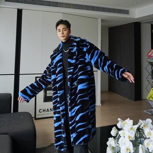 2021 New Autumn Winter Faux Fur Long Trench Coat Outerwear Male Streetwear Hip Hop Retro Fashion Loose Jacket Overcoat Stage