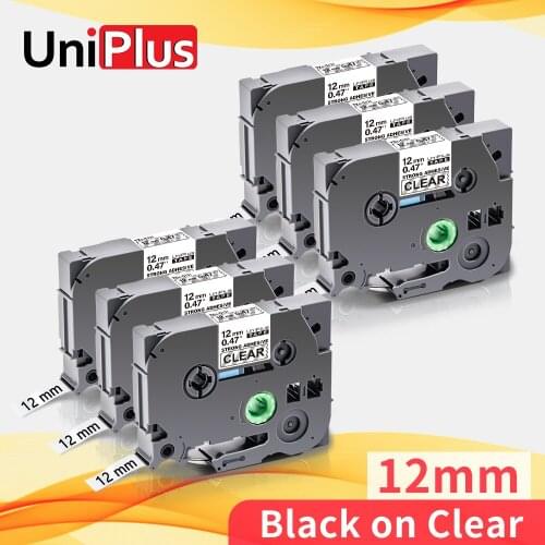 UniPlus 6PK Strong Adhesive TZe S131 Labeling Tape Black on White 12mm*8m Compatible Brother P touch Label Printer PT 1950 1810