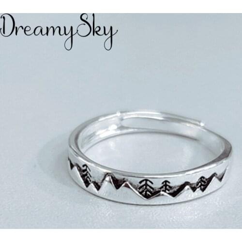 DreamySky Exaggerated Retro Silver Color Tree Rings For Women Engagement Rings Men Vintage Jewelry