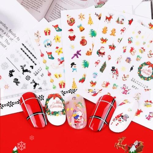Waterproof Christmas Nail Stickers Three-dimensional High Gloss Strong Adhesion 3D Cartoon Snowflakes Nail Stickers DIY Tool