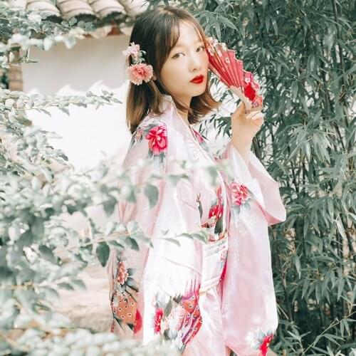 Japanese Clothes Japan Kimono Dress For Women Japanese Traditional Clothes Female Cosplay Yukata Peacock Flower Kimono DQL1407