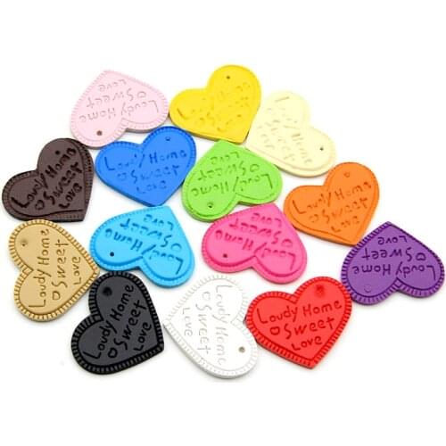 15Pcs Colorful Handmade Leather Labels For Clothes PU Heart Label Tags For Jeans Bags Shoes DIY Sewing Accessories New Fashion