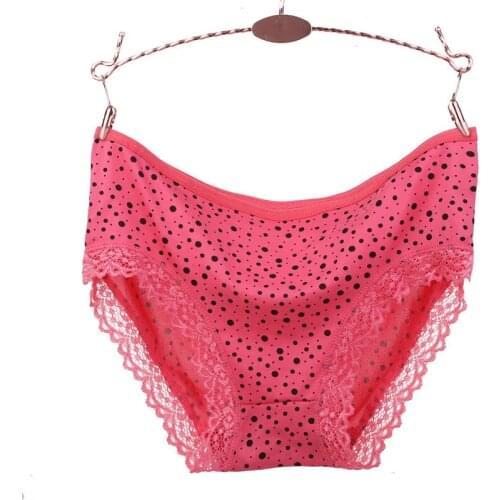 Yasemeen Sexy Lace Hip Briefs Milk Silk Breathable Cotton Lingerie Dot Priting Cute Girls Lace Underwear Women Panties