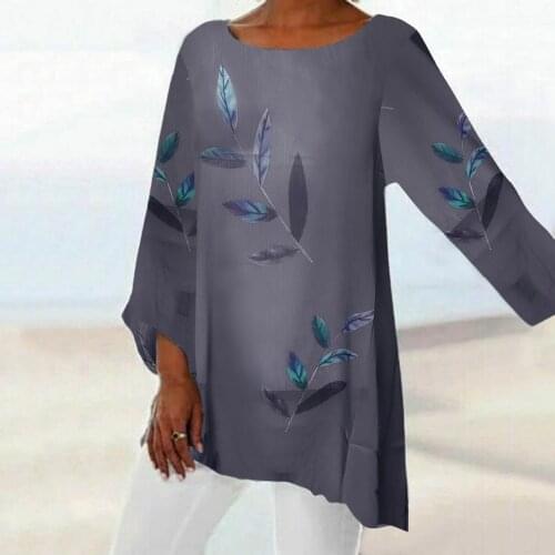 Womens Cotton Linen Blouse Plant Printing Ladies Shirt Blouse Casual Loose Long-sleeved Tops Блузка Женская 2021 #G2