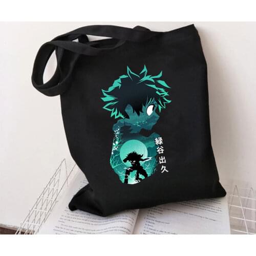 My Hero Academia Japan Anime Women Shoulder Bag With Zip Korean Cotton Vintage Harajuku Canvas Tote Shopping Bag Handbag Girls