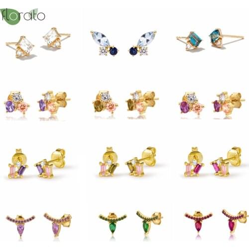 Real 925 Silver Ear Needle Colorful Rectangle Earrings for Women Crystal French Stud Earrings High Quality Jewelry Wholesale