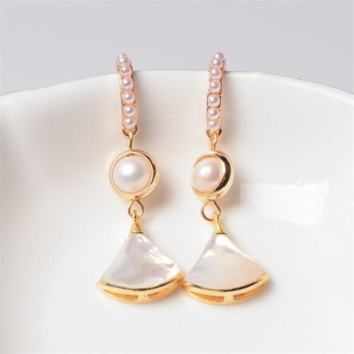 Fan Style Earings with Pearl Drop Stud Shell Earring Women Rose Gold Silver 925 Simple Vintage