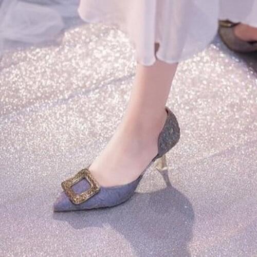 2021 Pumps Women Shoes Metal Decoration Bridal Wedding Shoes 7.5cm High Heels Women Pointed Toe Fashion Women Shoes