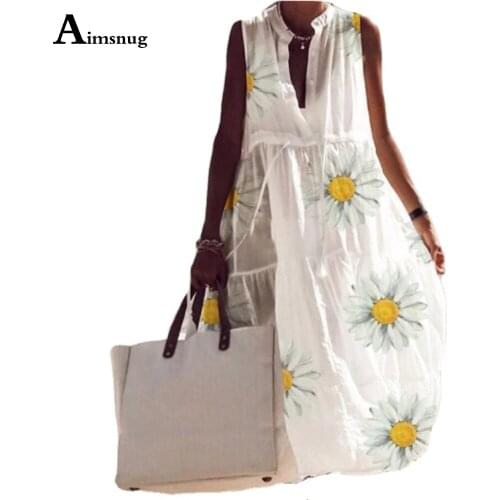 2021 Women Elegant V-neck Long Dress Bohemian Flower Print Beach Dresses Plus size 3xl Ladies Sleeveless Casual Loose Dress