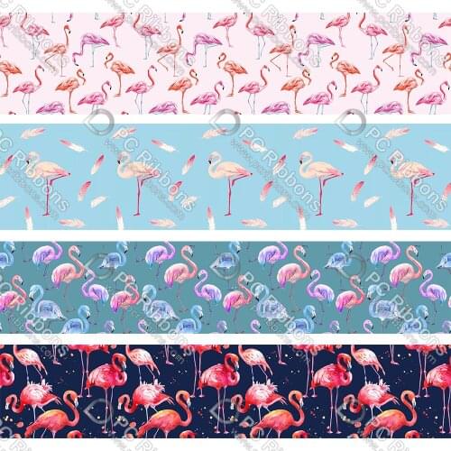 16-75MM Cartoon Flamingo Printed Grosgrain&Sati&16MM Foe DIY Handmade Materials Christmas Wedding Gift Wrap Tape 50yards
