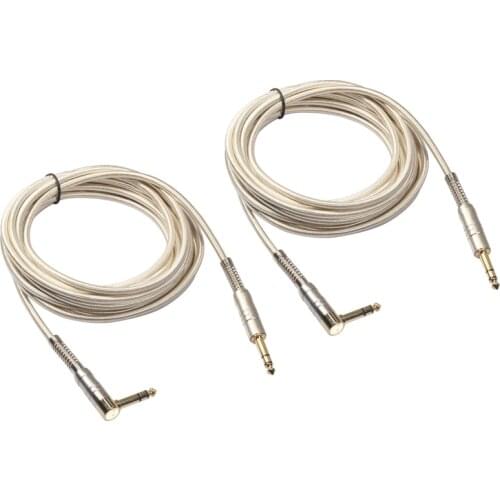 2Pcs 10Ft 1/4Inch TRS Instrument Cable,90° Angle to Straight 6.35mm Male Jack Stereo Audio Cord for Electric Guitar Bass