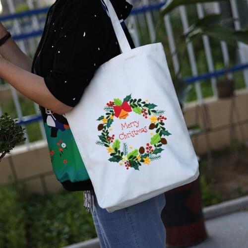 34*39cm Semi-finished Cute Christmas Color Canvas Bag Embroidery Kit Needlework Sets for Beginner Handmade Canvas Bag Xmas Gift