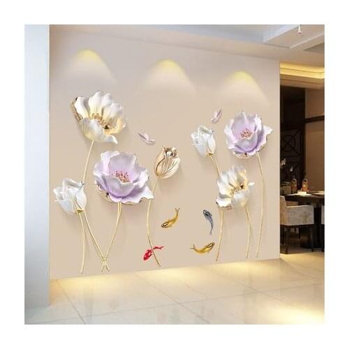 3D Flower Living Room Bedroom Bathroom Home Decor Wall Sticker DIY Fish Modern Wall Decals Vintage Poster Art Wallpaper