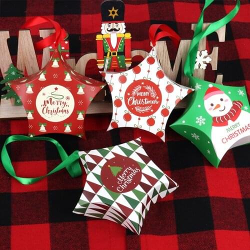 8pcs Christmas decorations for home gift candy box star shape paper box with ribbon Christmas tree hanging new year gift navidad