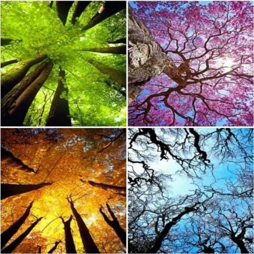 HUACAN Diamond Embroidery Full Display Four Seasons Forest Full Square 5D DIY Rhinestone Diamond Painting Mosaic Home Decor