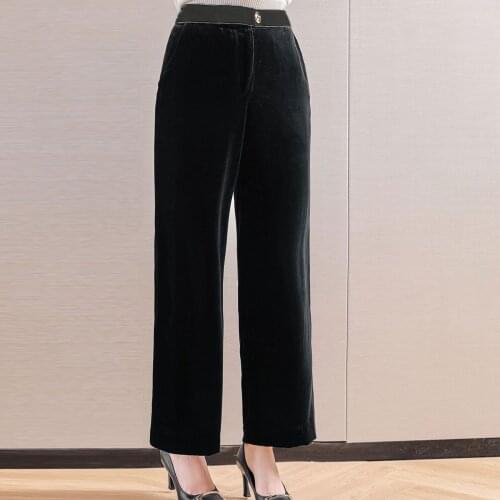 Velvet Pants Womens Clothing Autumn Winter 2021 New Solid Color High Waist Black Wide Leg Trousers Full Length Fashion Ladies