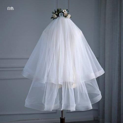 White Bridal Wedding Veil With Cut Edge Veil Two-layer Hair Comb Hair Puffy Veil Wedding Accessories Simple