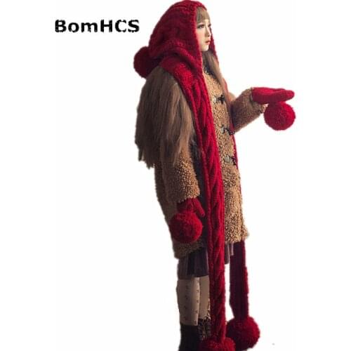 BomHCS Fashion Cute Women Winter Warm Thick Handmade Beanie Scarf & Gloves Knitted Hat Caps
