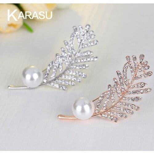 New Exquisite Imitation Pearl Rhinestone Leaf Brooches Accessories Jewelry Brooch Pin for Women Girls Wedding Jewelry
