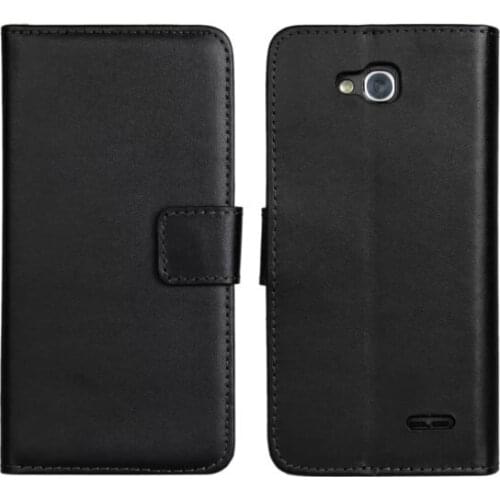 Black Top High Quality Genuine Leather Wallet Stand Cover with Book Style and Card Holder Case For LG L90 D410 D415