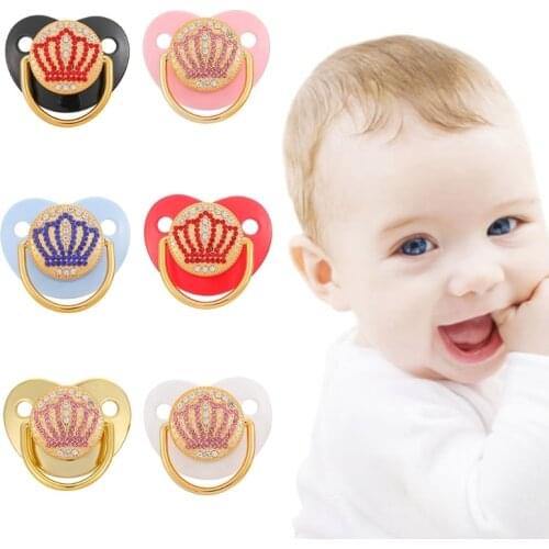 Baby Pacifier Nursing Teether Shiny Crown Rhinestones Silicone Nipple BPA Free Infant Comfort Appease Soother Newborn Shower Gif