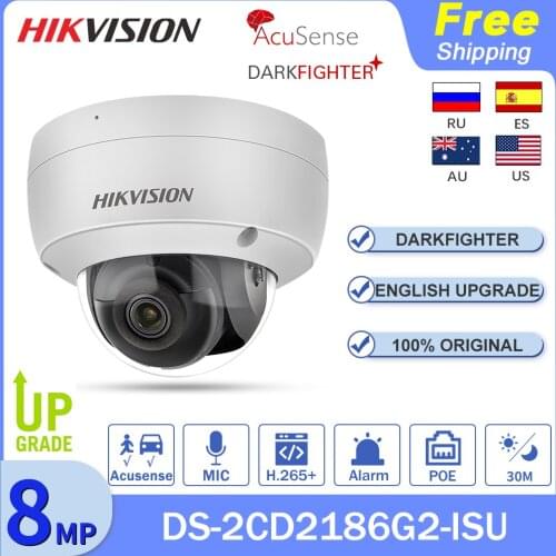 Hikvision CCTV Camera 4K Darkfighter DS-2CD2186G2-ISU Acusense Outdoor Security Video Dome Camera Bulit-in Mic SD Card POE IP67