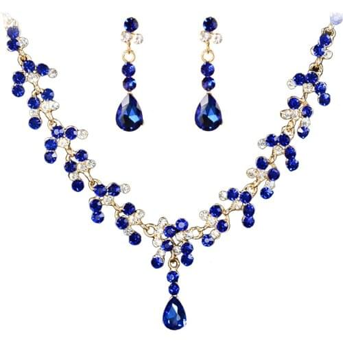 Blue Crystal african necklace Pendant Earrings Set Bridesmaid Bridal Wedding Jewelry Sets for Women Prom Party Gifts
