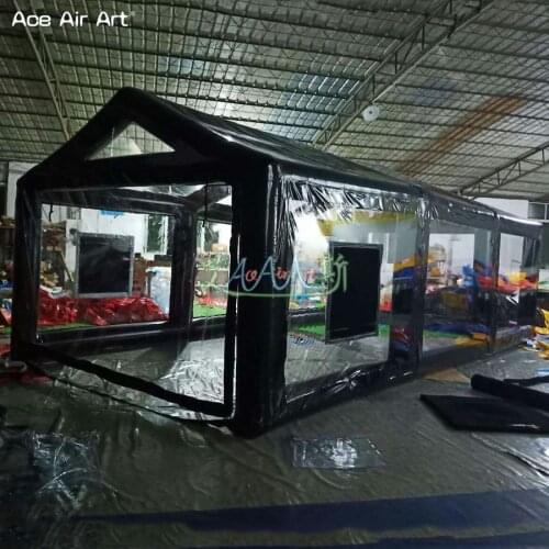 Nicely airtight painting work station inflatable spray booth,8x4x3m black tube working room with blower and pump for sale