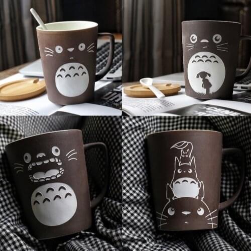 Totoro Theme Milk / Coffee Mugs With Cover and Spoon Pure Color Mugs Cup Kitchen Tool Gift