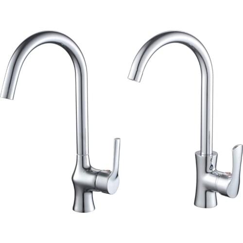 Copper Kitchen Faucet 360 Degree Rotation Curved Outlet Pipe Tap Single Handle Vessel Sink Tap Cold Hot Water Mixer Tap Crane