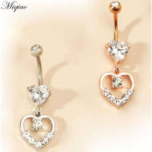 Miqiao 1pcs Hot Sale Sweet Stainless Steel Double Love Belly Button Ring Body Exquisite Piercing Jewelry