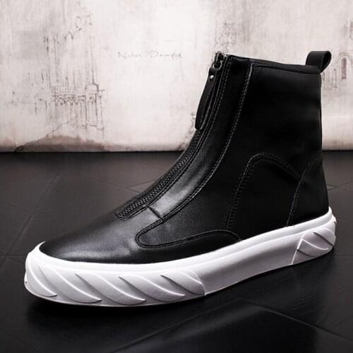Stephoes Men Fashion Casual Hip Hop Ankle Boots Spring Autumn Youth Trending Front Zipper Luxury Designer High Top Sneakers
