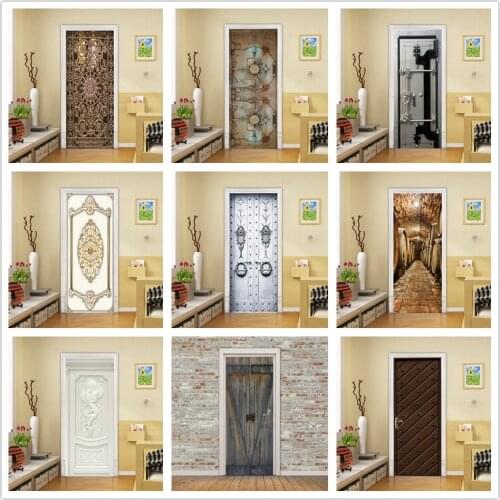 Iron Gate Pattern Wallpaper 3D PVC Door Sticker self-adhesive Autocollant de porte Home Design Decoration Poster Wood Door Mural