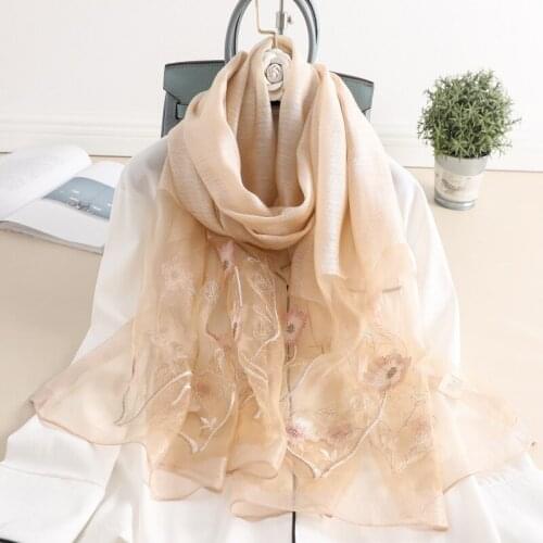 2020 Solid Silk Women Scarf Warm Wool Shawls Lady Wraps Bufanda Floral Pashmina Embroidery Scarves Wholesale Hijab Foulard