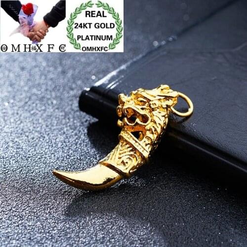 OMHXFC Wholesale European Fashion Man Party Birthday Wedding Gift Elegant Wolf Tooth 24KT Real Gold Charm Necklace Pendant PN233