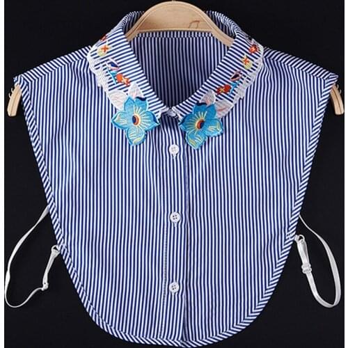 2017 autumn new wild fashion fake collar blue white stripe embroidery flower sweater alley sweater shirt cotton shirt fashion