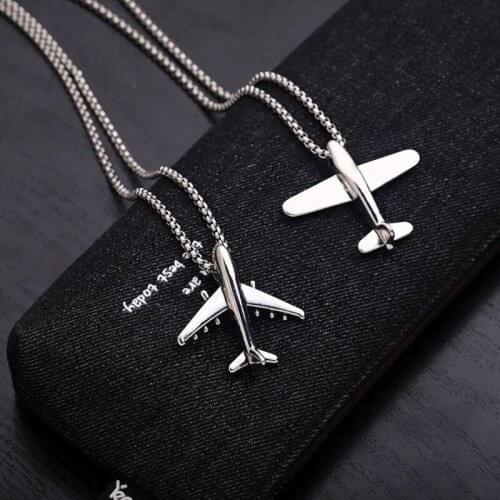 Personalized hip hop aircraft Necklace hiphop retro versatile student pendant trend mens and womens sweater chain jewelry