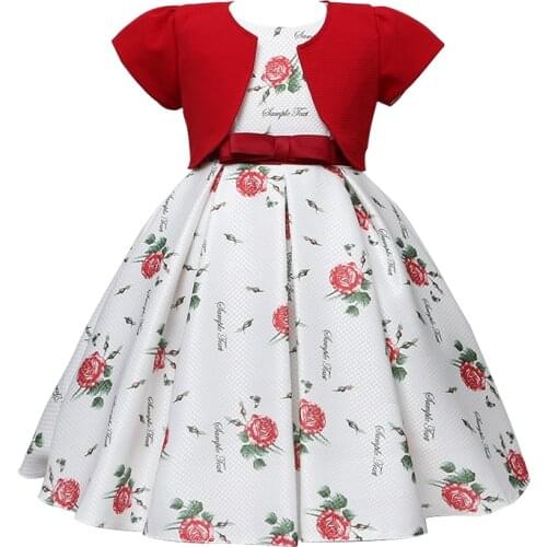 Hetiso 2021 New Children Dresses + Shawl Rose Floral Baby Dress for Girls Party Ball Gown Kids Clothes Girls Formal Dresses