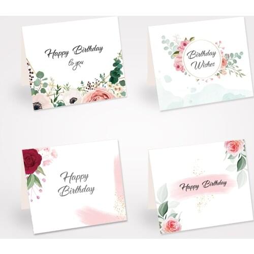 52pcs Sweet Flowers Design Kraft Gift Cards Happy Birthday Greeting Cards Envelopes Girls Baby Shower Birthday Party Stickers