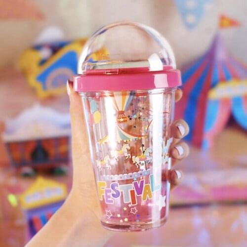 Portable Lovely Cartoon Mug Creative Double Layer Plastic Water Bottle With Straw Yogurt Mug Best Cup Kid Gift For Women Lovers