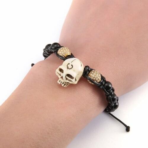 Adjustable Milky Resin Demon Cranium Bracelet Black String Beads Thread Bracelet Men Fashion Jewelry Women Party Gift