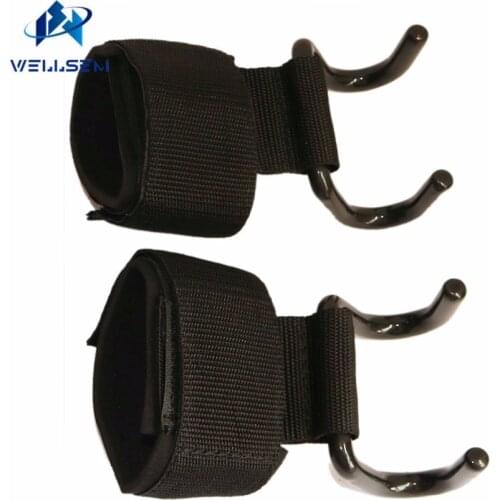 Wellsem Adjustable Strong Steel Hook Grips Straps Weight Lifting Strength Training Gym Fitness Black Wrist Support Lift Straps