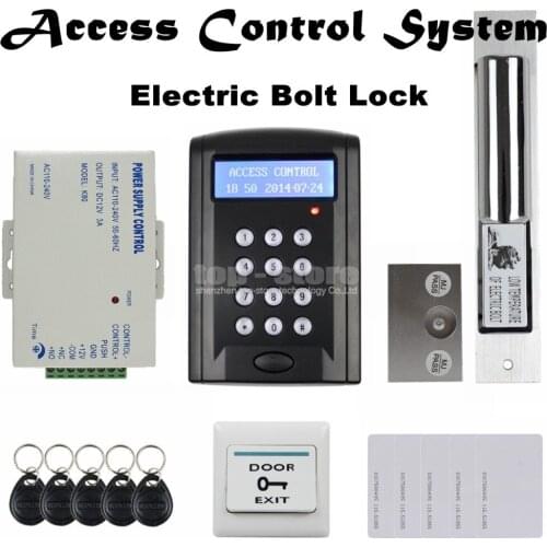 DIYSECUR LCD 125KHz RFID Reader Password Keypad Access Control Door Lock System Kit + Electric Bolt Lock Security System BC200