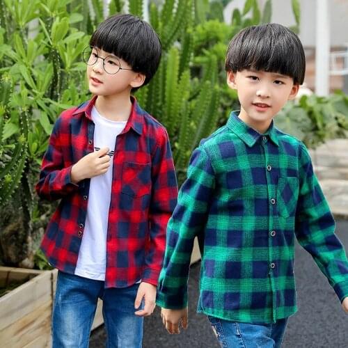 IENENS Fashion Boys Plaid Shirt Chic Checked Blouse Long Sleeve Kids Casual Print Shirts Loose Cotton Tops All-match Spring New